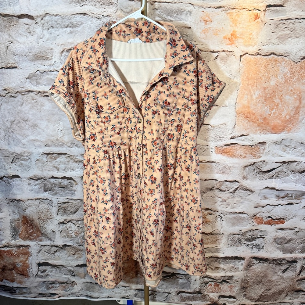 Emily Wonder - Corduroy Button Up Dress - Multi Floral - 2x -
